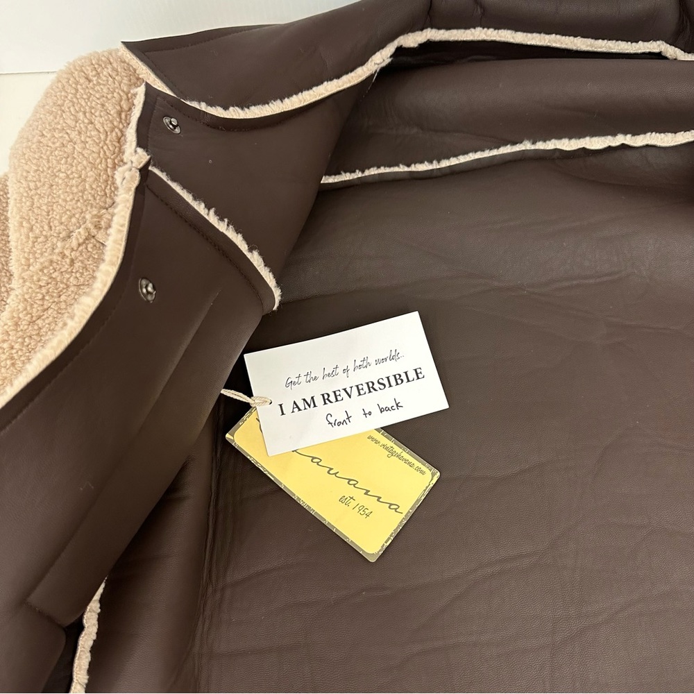 Vintage Havana Suede Leather Faux Shearling Coat Jacket Reversible Brown… - Picture 9 of 14
